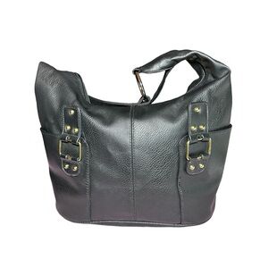 Black Slouch Hobo Satchel Handbag Purse Large Gold Toned Hardwear Shoulder GUC